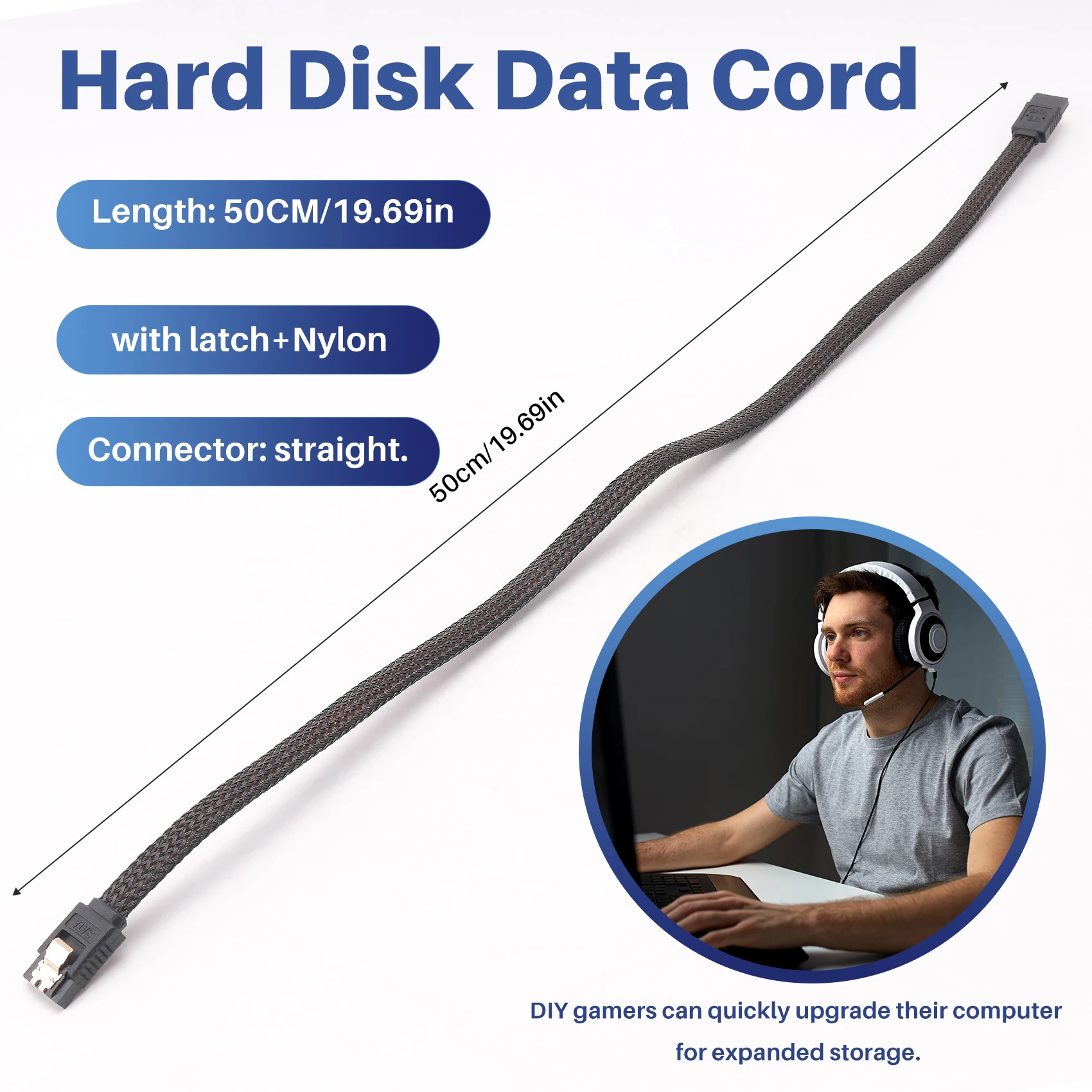 Superior 50CM SATA 3.0 III SATA3 7Pin Data Cable 6Gb/S SSD Cables HDD Hard Disk Data Cord With Nylon Sleeved Premium Version