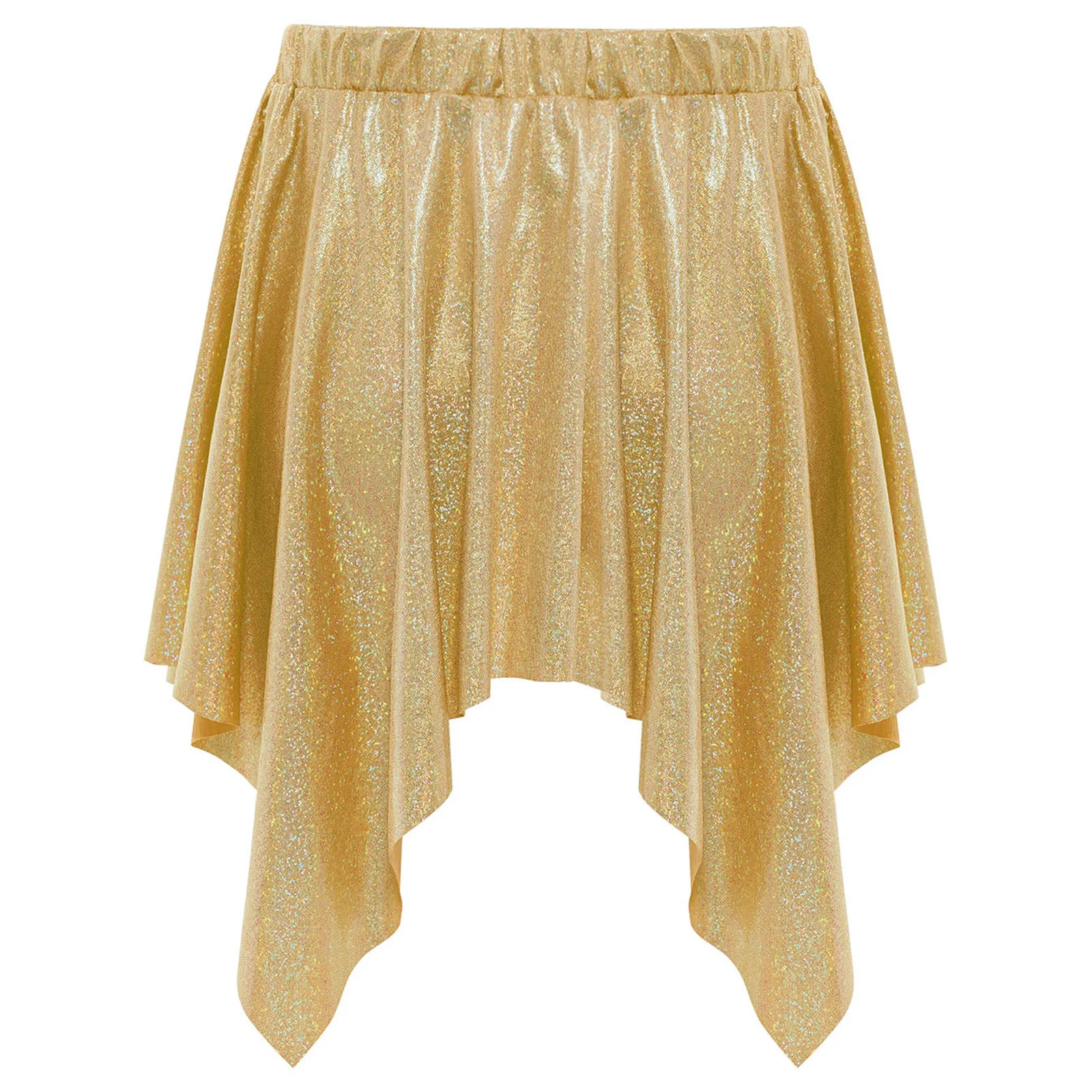 Kids Girls Jazz Ballet Dance Skirt Shiny Metallic Mini Dots Irregular Ruffled Skirts for Cheerleading Street Dance Performance