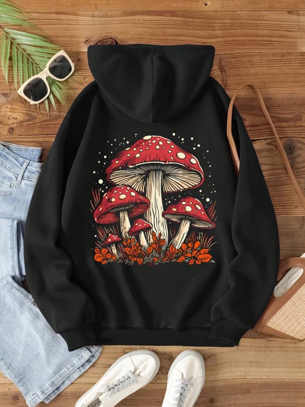 Red Mushroom Personality Graphic Hoody For Women Harajuku Casual Sweatshirt Fashion Fleece Hooded Autumn Warm S-XXL Female Tops