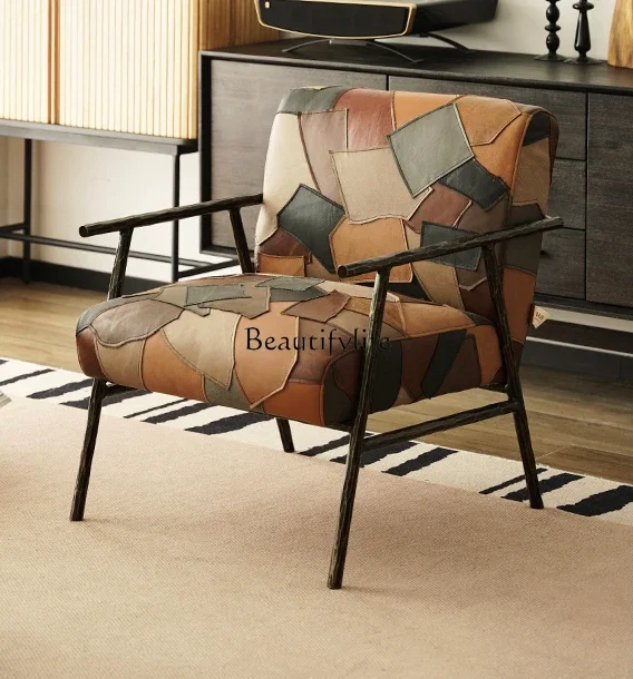 

X4 Retro Leather Casual Small Apartment Single-Seat Sofa Chair French Mid-Ancient