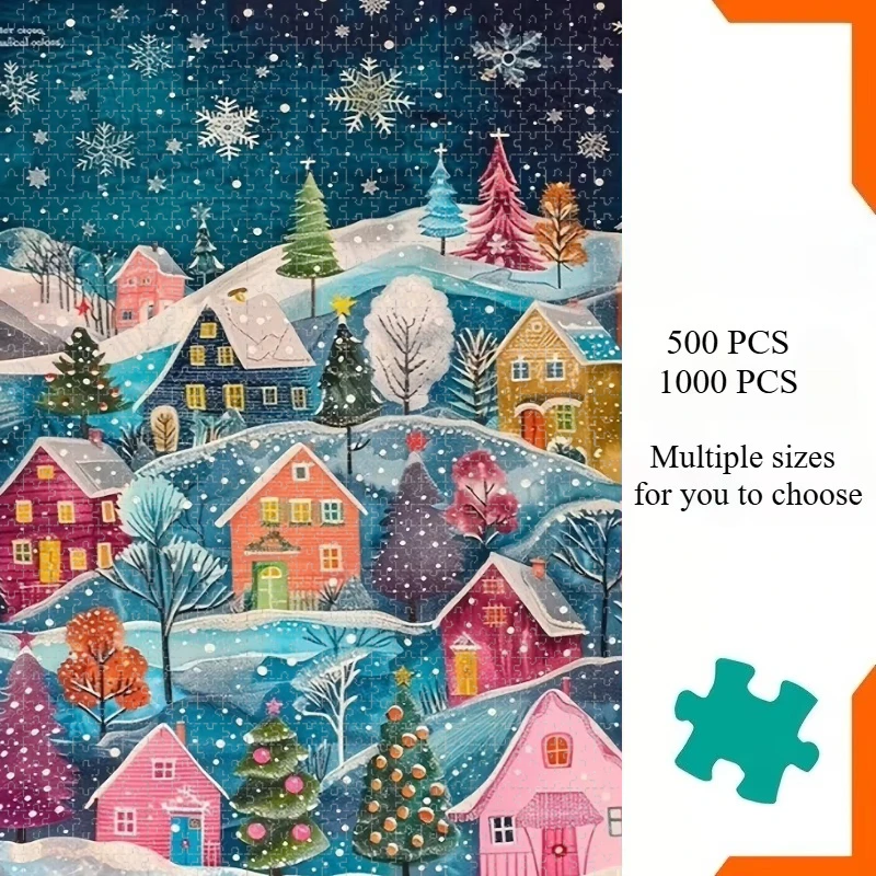 Adult Jigsaw Puzzle 1000 Pieces Puzzle Winter House Christmas Paper Puzzle Decorative Painting Exercise Brain Thinking