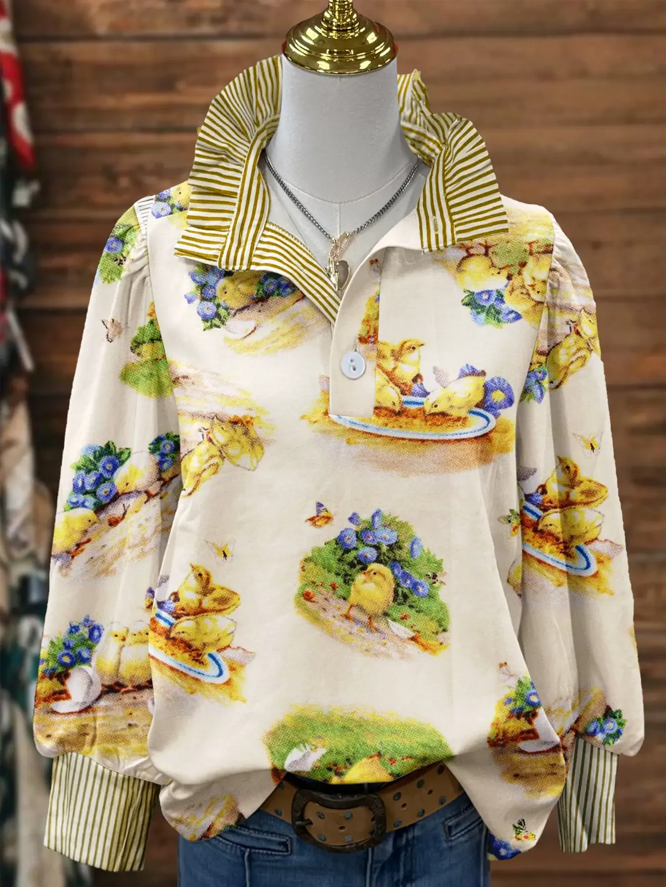 Ladies' elegant top long sleeved shirt, stand up collar style, Comfortable fit, women's shirt, multiple Christmas new styles.