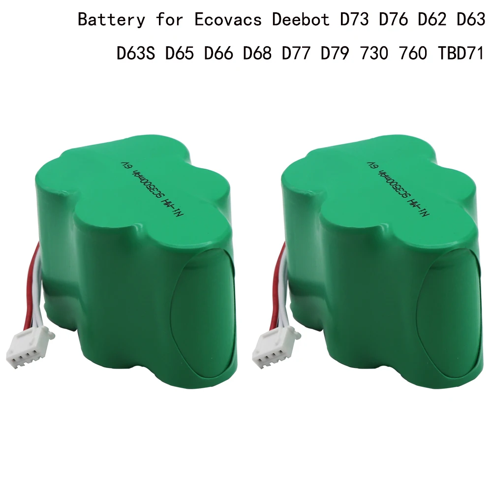 6V 3500mAh Replacement NI-MH Battery for Ecovacs Deebot D73 D76 D62 D63 D63S D65 D66 D68 D77 D79 730 760 TBD71 2PCS