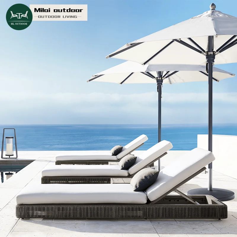 Modern Style Rattan Lounge Daybed Sun Lounger Chair Durable For Outdoor Courtyard Park Hotel Villa Swimming Pool Garden Use
