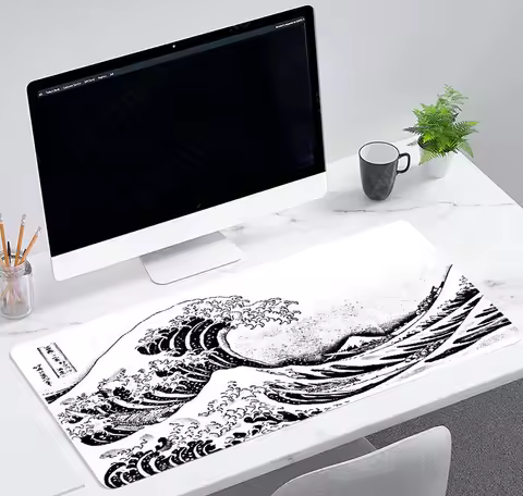 Black and White Japanese Art Great Waves Mouse Pad Gaming XL Computer New Large Mousepad XXL Desk Mats Natural Rubber Mouse Mat