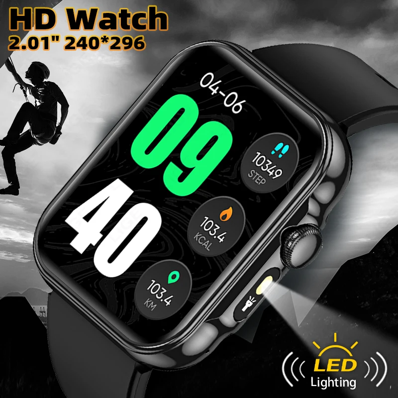 

New LIGE Smart Watch LED Flashlight Wireless Call Waterproof 2.01 Inch Screen Music Control watches for women men Android IOS