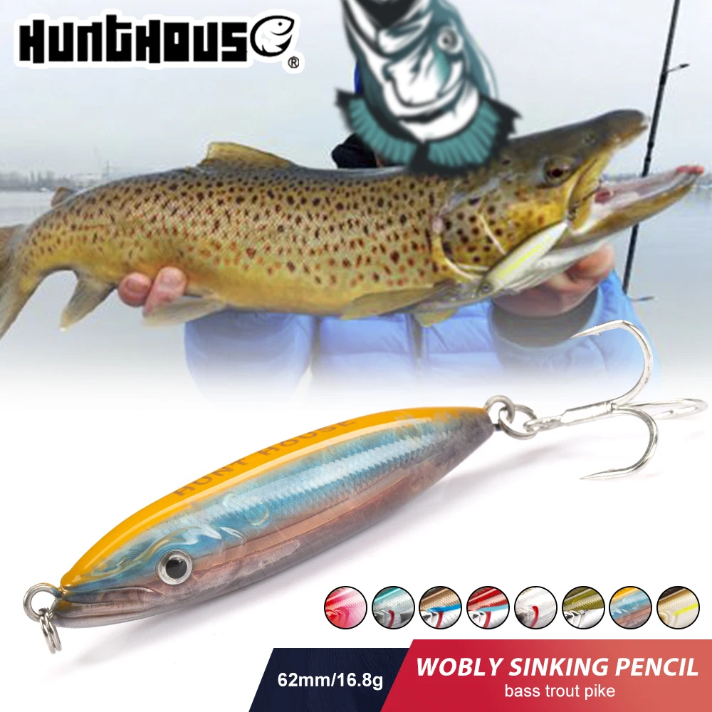 Hunthouse Fishing Slow Sinking Wobly Pencil 62mm/80mm Wobblers Saltwater Hard Bait Long Casting For Bass Trout Tuna Tackle