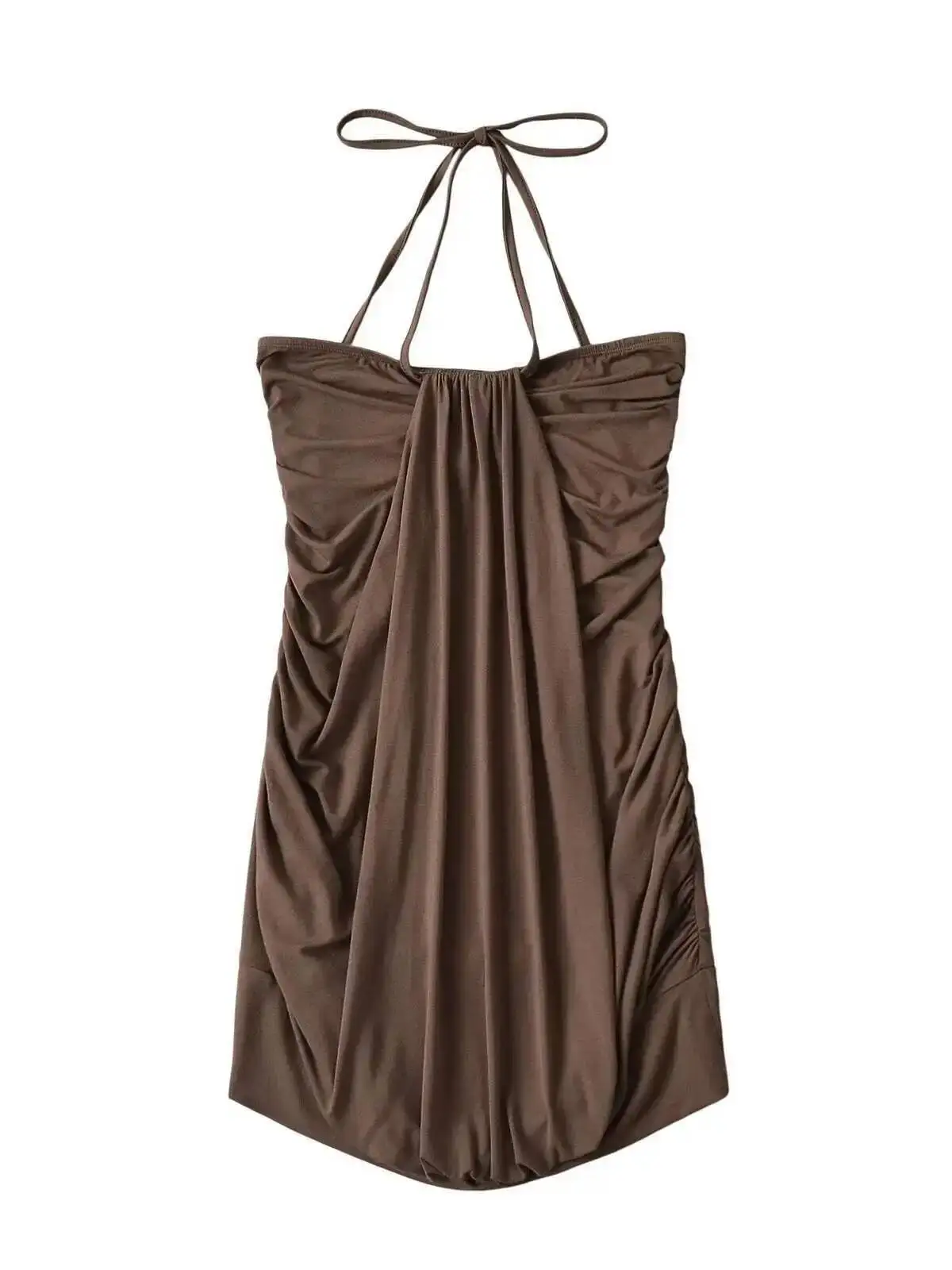 Spicy Girl Lace Up Neck Wrap Hip Dress Elegant For Women's 2024 Summer New Draping And Waist Closing Lantern Dress Summer C2QU