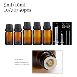 30/50PCS 5ml/10ML Amber Brown Drop Bottle Massage Oil Pipette Glass Aromatherapy Liquid Essential Basic Bottles Refillable