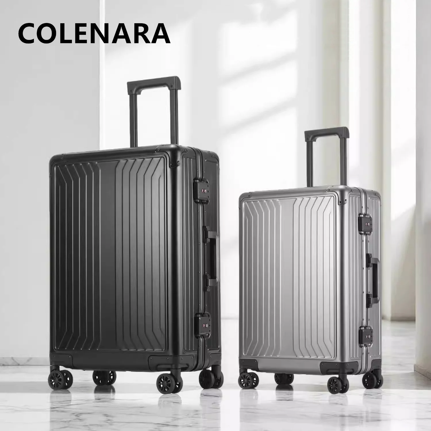 COLENARA Suitcase All Aluminum Magnesium Alloy Business Trolley Case 20 Inch Boarding 24 