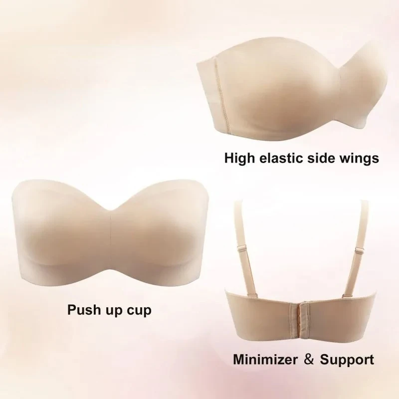 Strapless Bra Full Support Non-Slip Convertible Bandeau Seamless Customized Plus Size Bra Underwire Convertible Smooth Unpadded