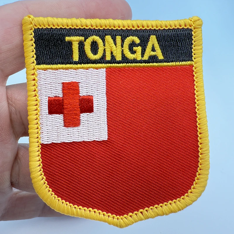 7*6CM Tonga Shield Shape Iron-on Flag Patch Embroidered Saw on Badges Patches for Clothing