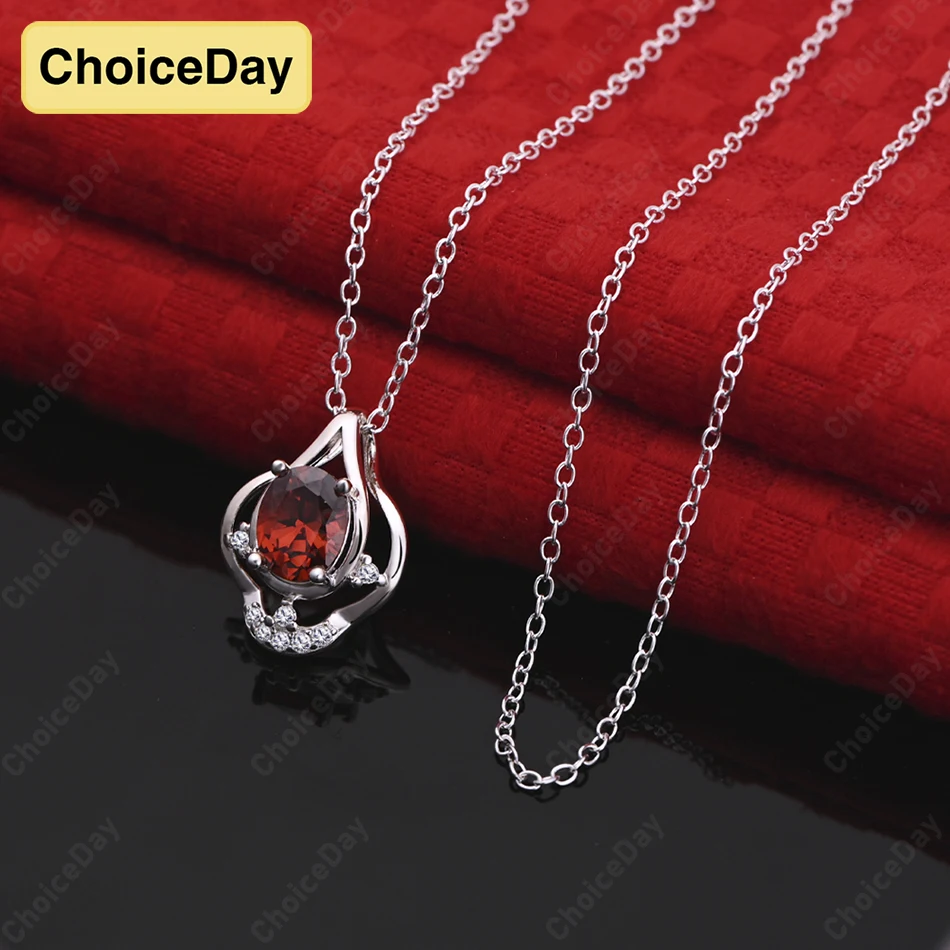 

ChoiceDay 925 Sterling Silver Exquisite Red Zircon Pendant Necklace Fashion Women's Accessories Gift Wedding Jewelry