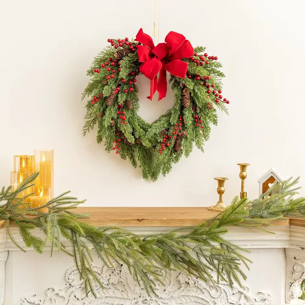 

2025 Popularity Christmas Wreath Christmas Vine Decorative Rattan Wall Hanging with Bowknot for Door or Window Decoration