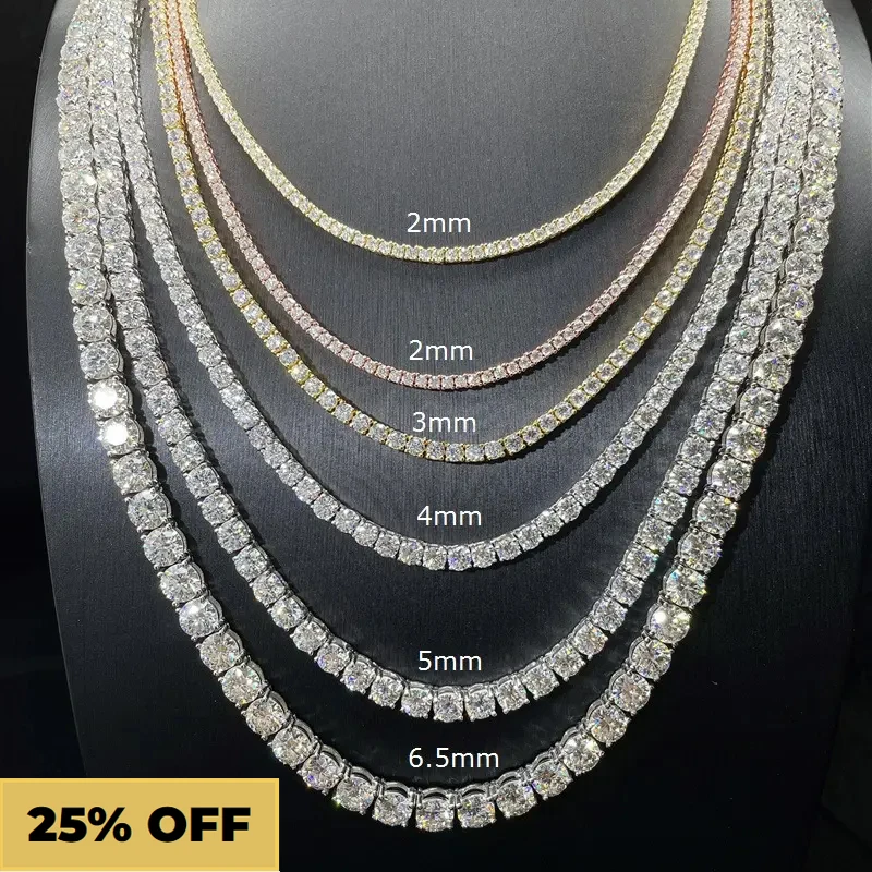 

GEM'S BALLET Wholesale 925 Sterling Silver Iced Out 3mm DEF Color VVS Moissanite Diamond Necklace Tennis Chain Hiphop Jewelry