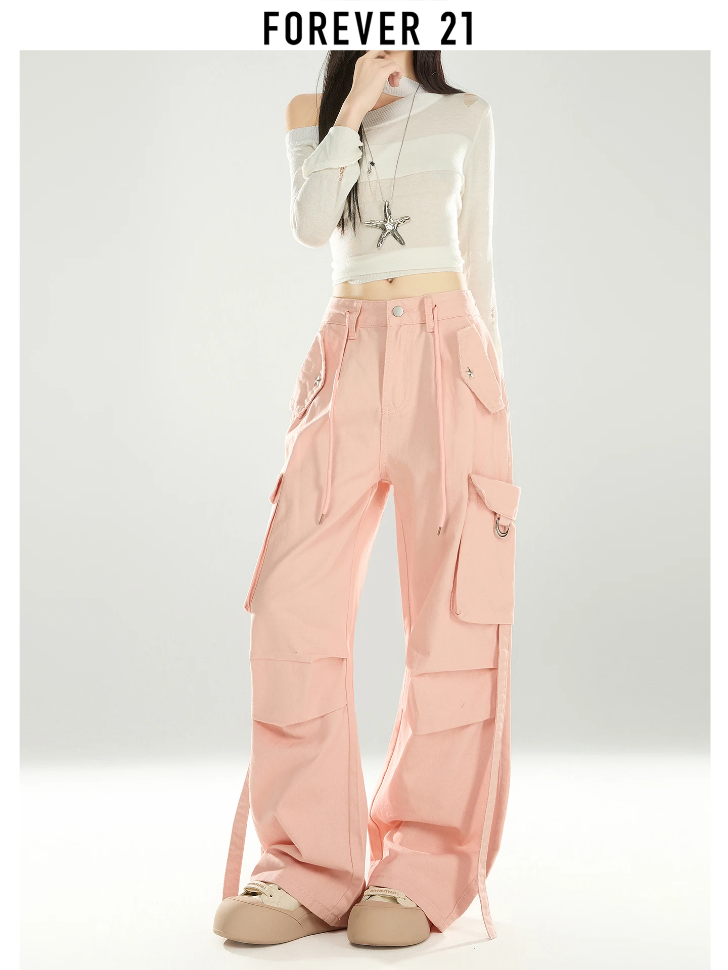 Forever 2 pantalons de travail roses femmes pliées à la mode Jazz danse en plein air Qui sec sport pantalons décontractés automne coupe ample jean