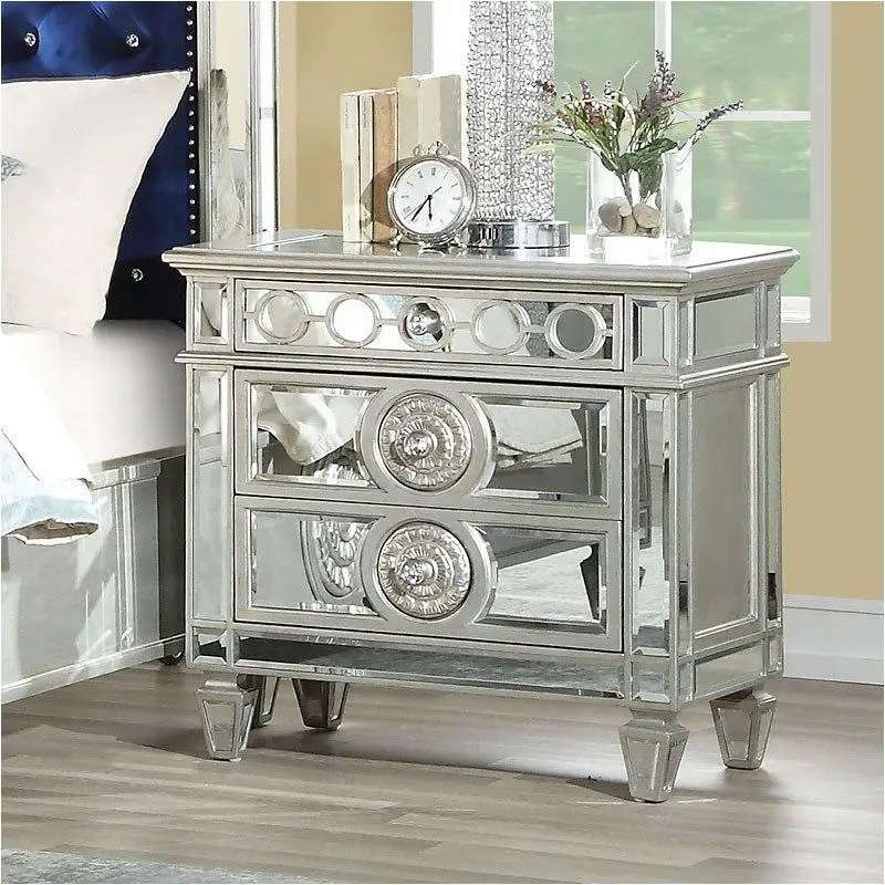 

Glam Luxury Bedroom Mirrored Nightstand with 2 Drawers, Wooden Furniture Unit
