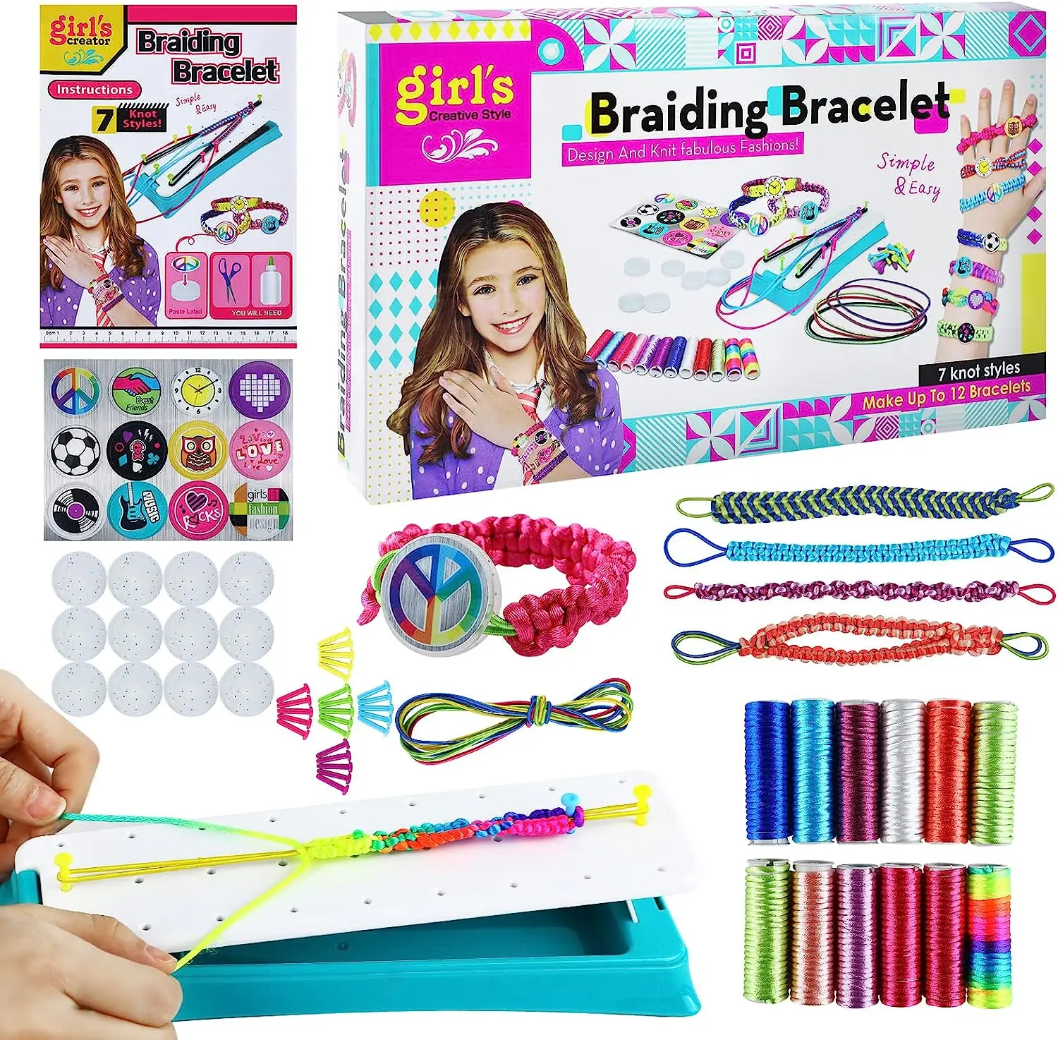 Friendship Bracelet Making Kit for Girls, DIY Friendship Bracelet Maker Set Include Braide Loom, Adjustable Pegs, Stickers