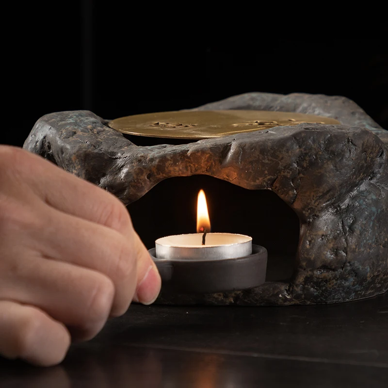 Picture 4: Candle warm tea base coarse pottery Kung Fu tea set retro style stone warm tea set household heating copper pad