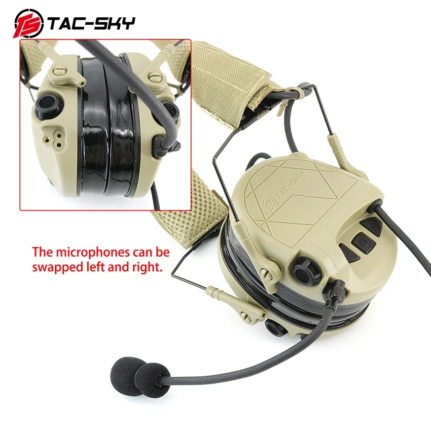 TS TAC-SKY TAC-301 Hunting Electronic Shooting Ear Protection Tactical Headset, Silicone Earcups w/ Microphone w/2-Pin V2 PTT