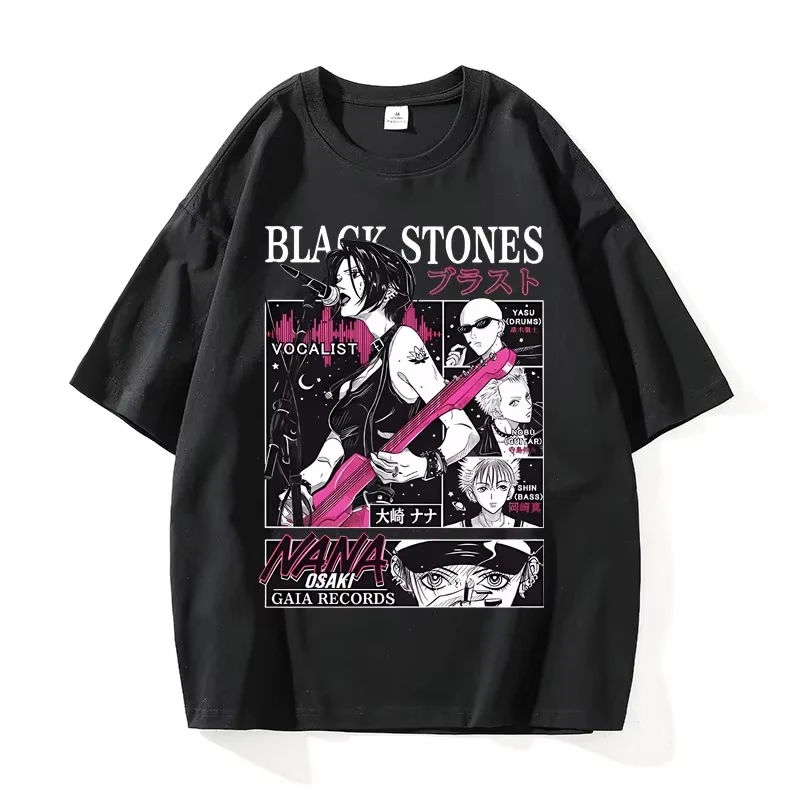 NANA Nana Osaki Black Stones Anime T-shirt Men Women Cotton Vintage Washed Graphic Print Short Sleeve Harajuku Y2K Top Hot Sale