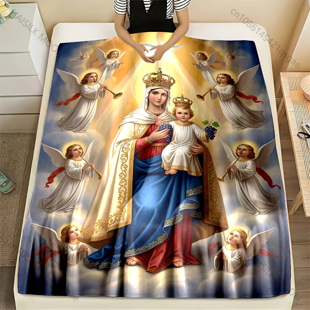 The Virgin Mary and the Infant Angels surrounded Print Blanket Warm Soft Fluffy Kids Adult Sofa Bed Throw Blanket Travel Camping