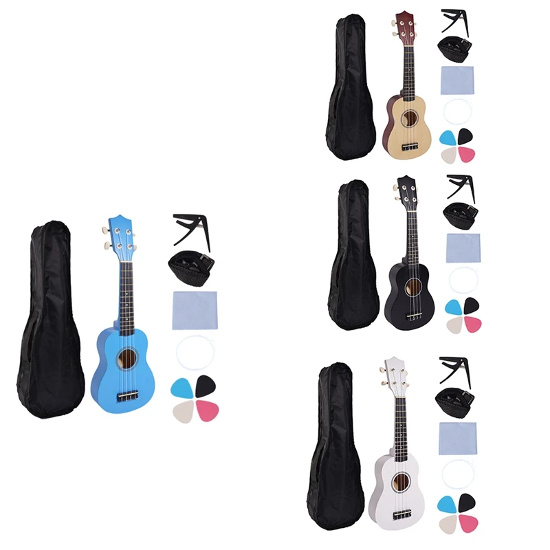 

21 Inch Ukulele Set For Beginners 4-String Small Guitar Basswood Ukulele With Carry Bag Clip And 4 Picks Easy Install