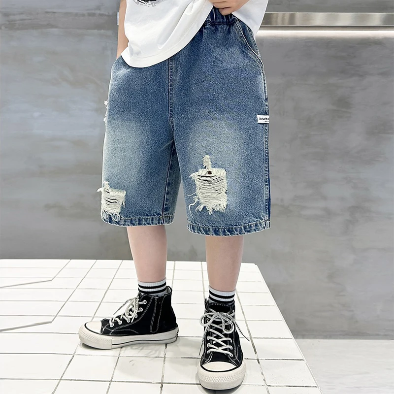 Summer Teenage Boys Denim Shorts 2024 New Fashion Korean Version Kids Short Pants 4 5 6 7 8 9 10 11 12 Years Children\'s Clothing