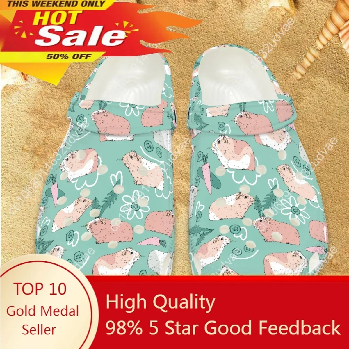 

Kawaii Guinea Pig Pattern Casual Home Slippers Couple Light Beach Wading Shoes Clogs Non-slip Comfortable Flat Slides Zapatos