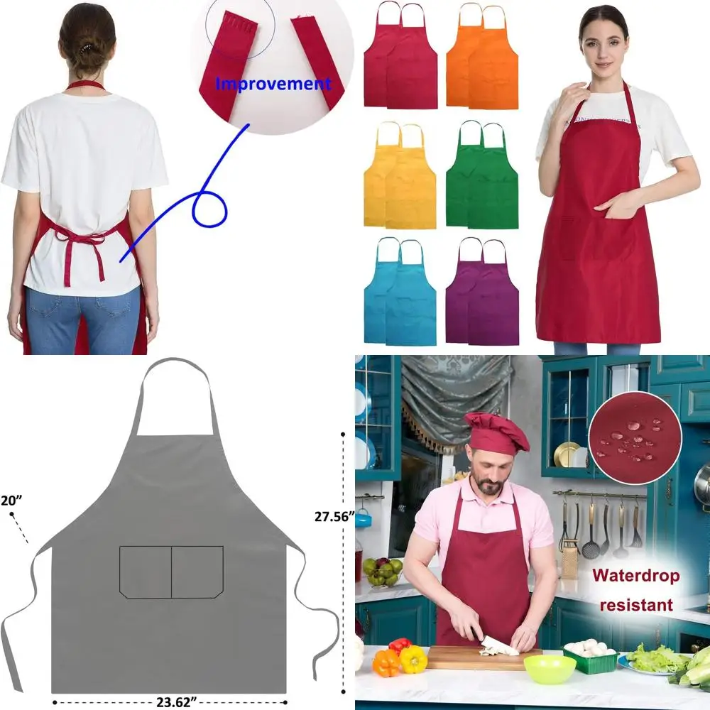 

Набор из 12 однотонных фартуков с нагрудником и карманами для рисования, вечеринок, барбекю и использования на кухне — фартуки унисекс от шеф-повара оптом