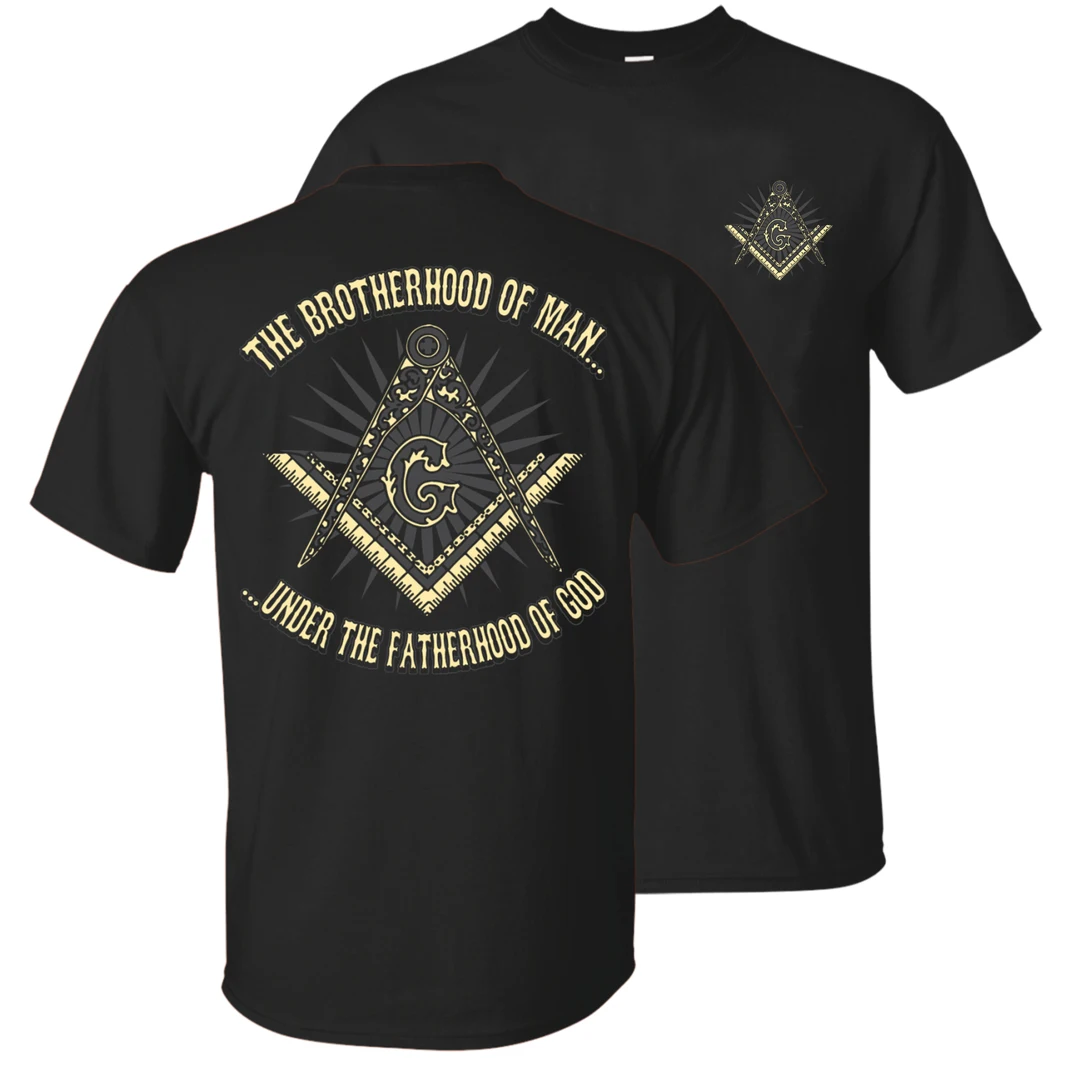 

The Brotherhood of Man Under The Fatherhood of God. Freemason Symbol Masonic T-Shirt 100% Cotton Short Sleeve Casual Mens Tshirt
