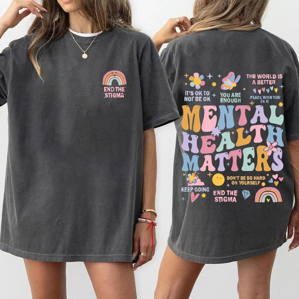 

Mental Health Matters T-Shirt End The Stigma Tee Y2K Aesthetic Oversized Short Sleeve Top