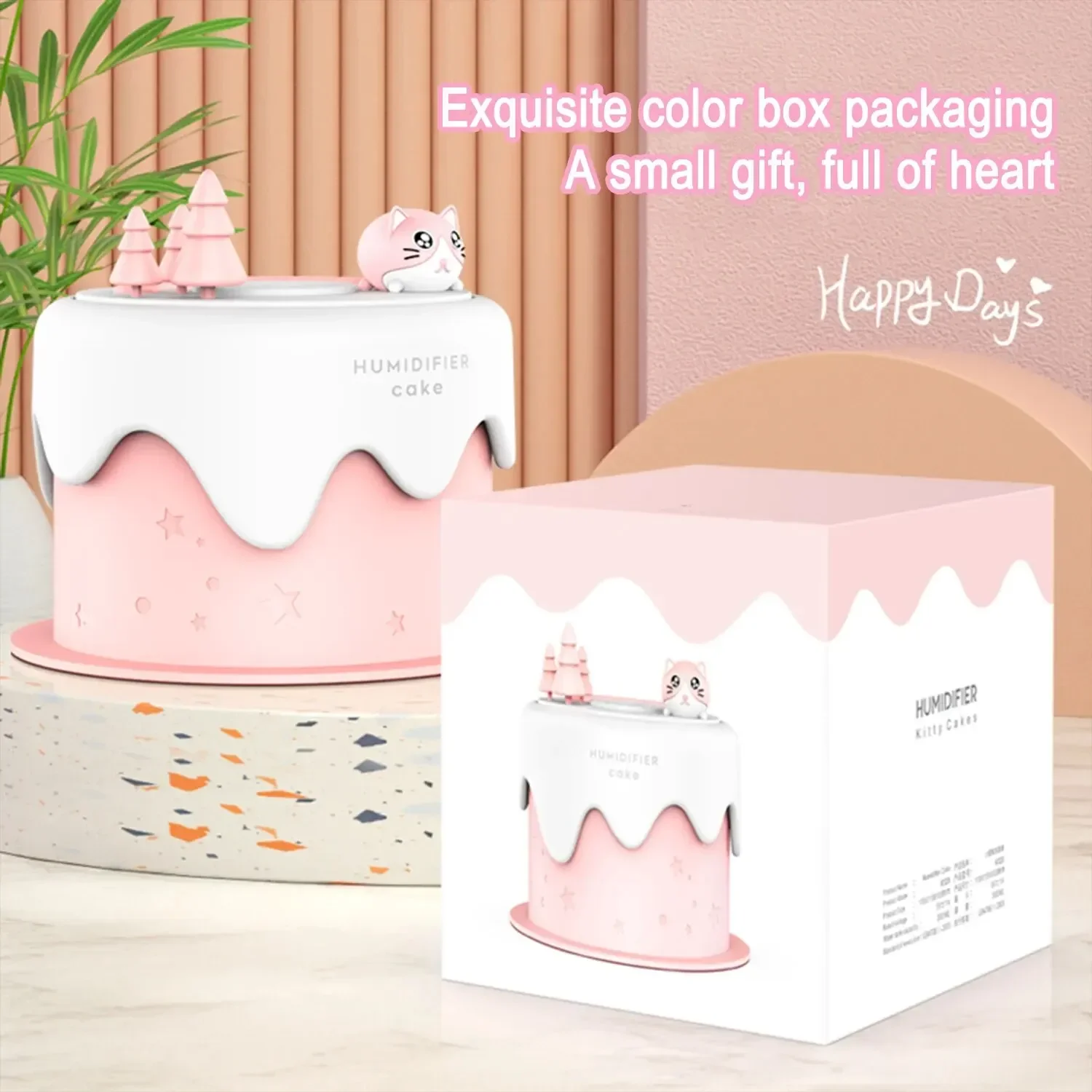 Cat Cupcake Shape Humidifier Silent Fog Volume Humidifier 300ml Capacity Humidifier with Colorful Lights for Home Office Bedroom