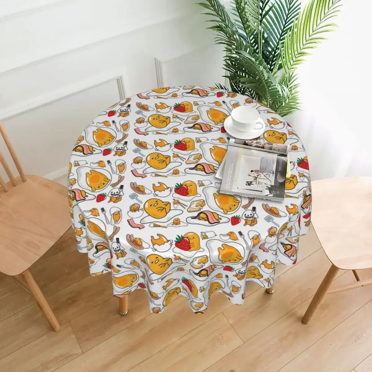 Cute G-Gudetama Tablecloth Funny Egg Outdoor Round Table Cover Kawaii Printed Table Cloth For Kitchen Dining Room