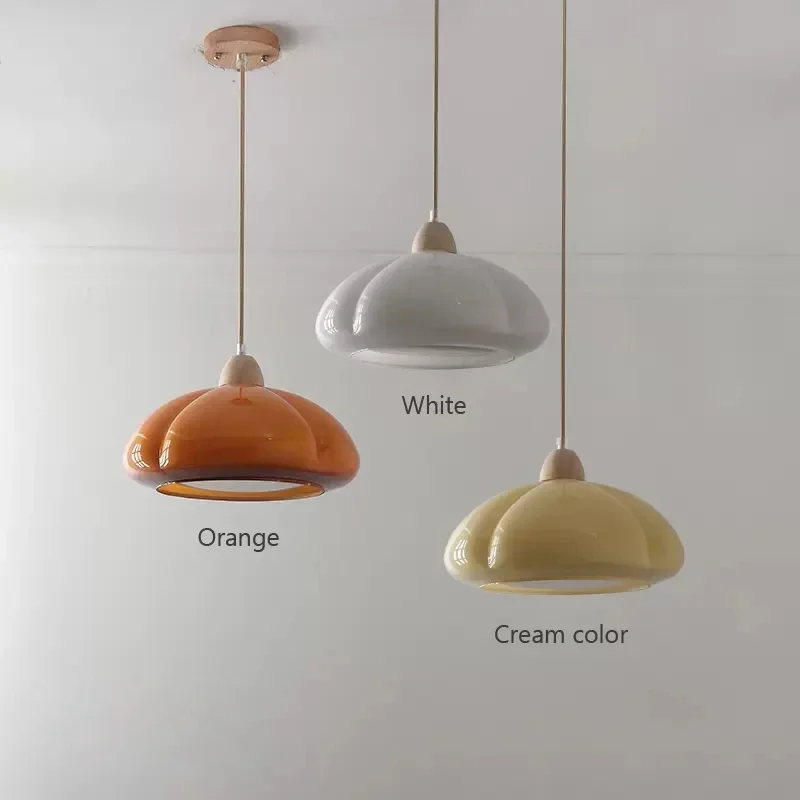 Imagem -04 - Pumpkin Pendant Light Glass para Crianças Estilo Creme Retro High-end Fofo Cozinha Quarto Sala de Jantar Crianças Decoração do Lar Fofo Menino Menina