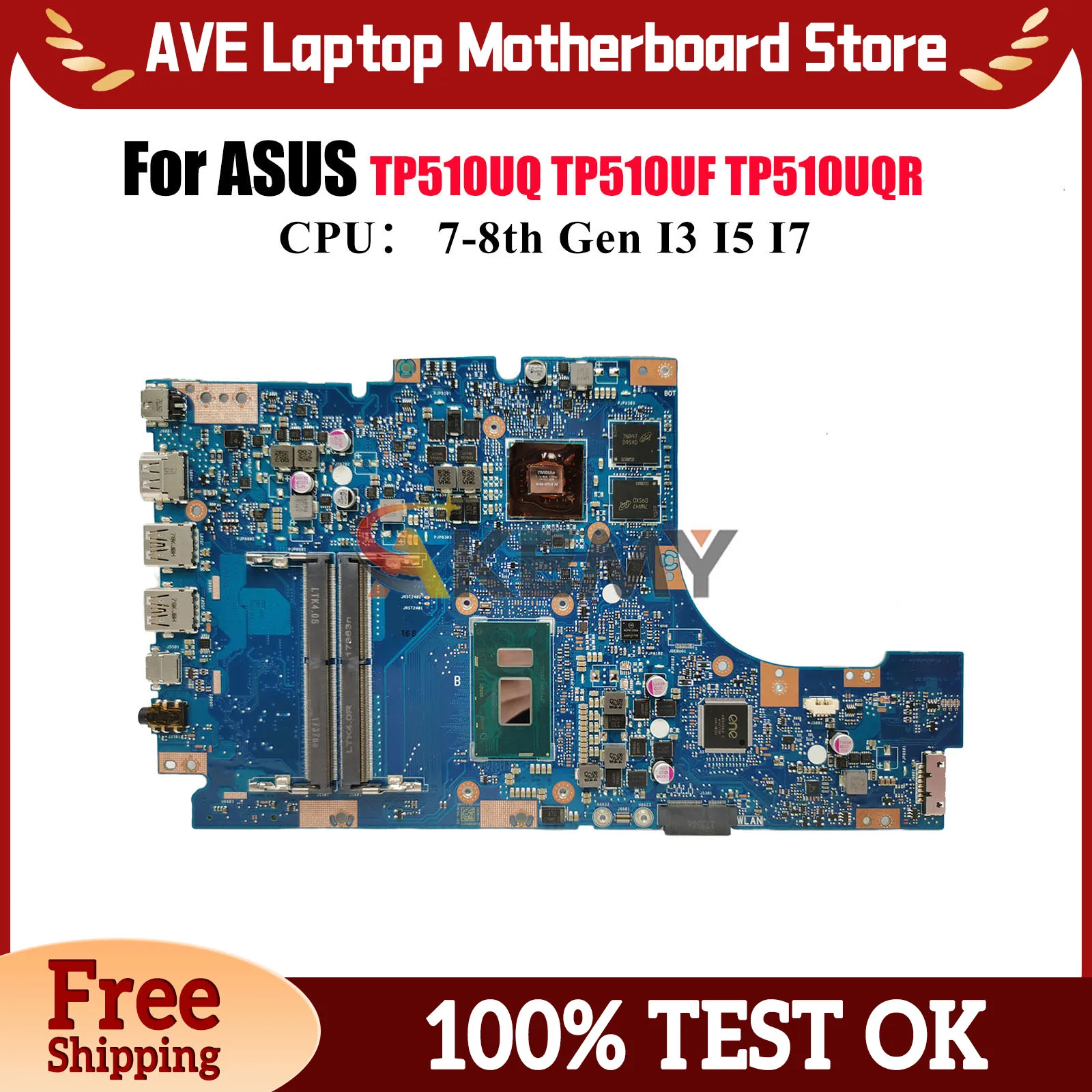 

TP510UQ Laptop Motherboard For ASUS VivoBook Flip TP510UQR TP510UQ TP510UF TP510U Mainboard With I3 I5 I7 CPU 100% tests OK stk