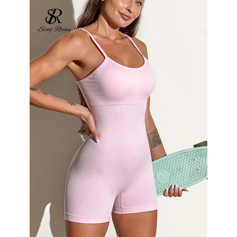 SINGREINY 2024 Strap Tight Yoga Bodysuit Fashion Sleeveless Exercise One-Piece Outfits American Solid Fitness Sporty Playsuits