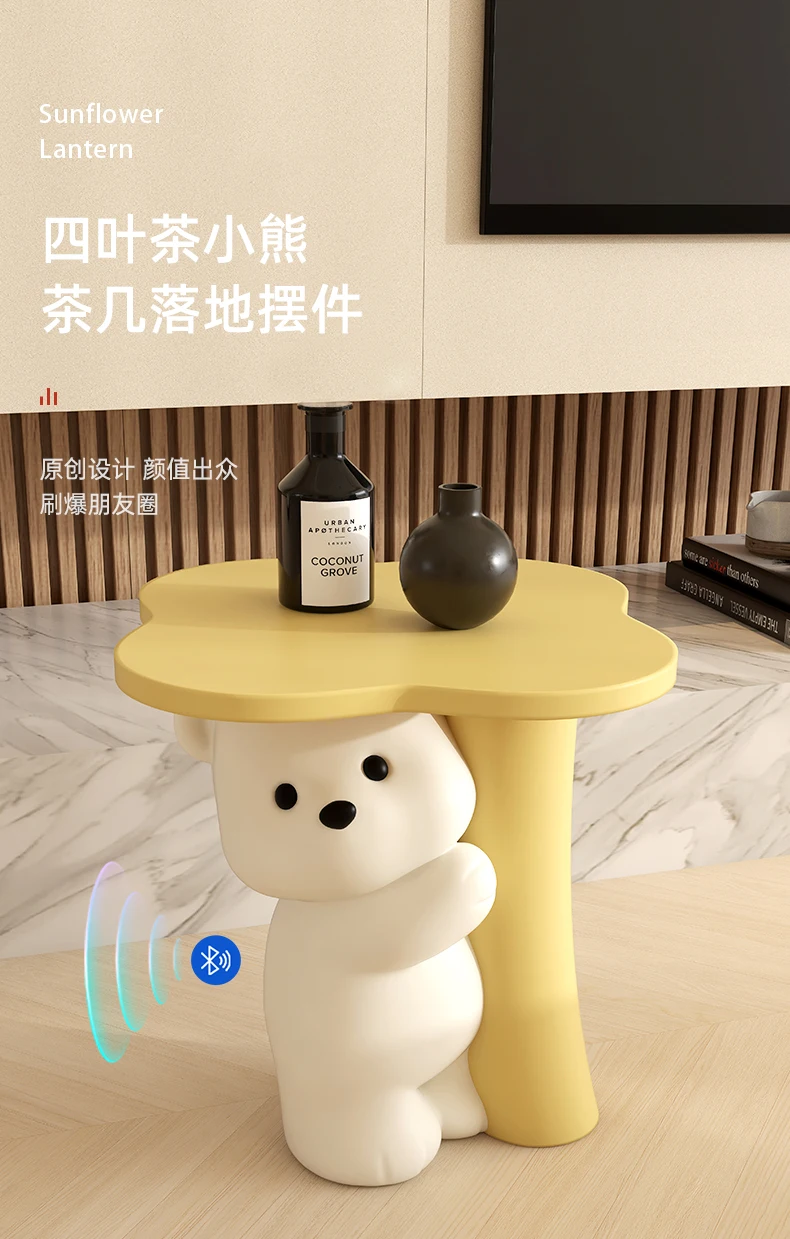 ‌Cute Bear Coffee Table  Resin Cartoon Side Table  Living Room Floor Stand  Creative Bedroom Nightstand - Modern Home Decor image 5