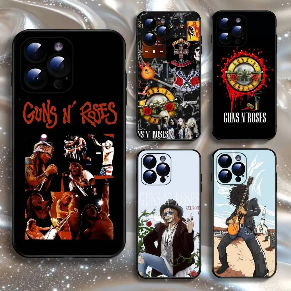 

Band G-Guns N Roses Phone Case For iPhone16,15,14,13,12,11 Plus,Pro Max,XS,X,XR,SE,Mini,8,7,Soft Silicone Black Cover