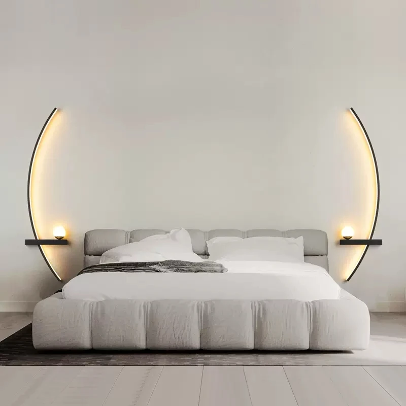 Imagem -03 - Modern Led Crescente Lâmpada de Parede Listras Minimalista Preto Ouro Decorativas Sconces para Quarto Bedside Estudo Iluminação Casa Lusters