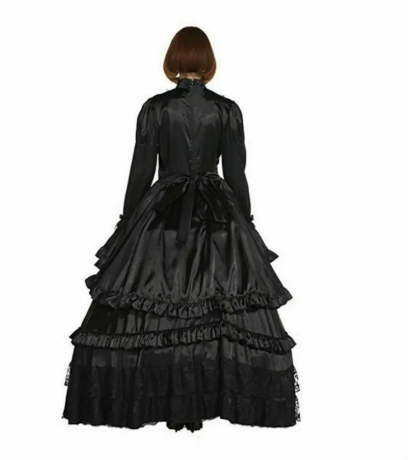 Gothic Black Closed Lolita Sissy Girls' Punk Satin Varsity Daily Dress Unisex Large Sleeve Artificial Dress