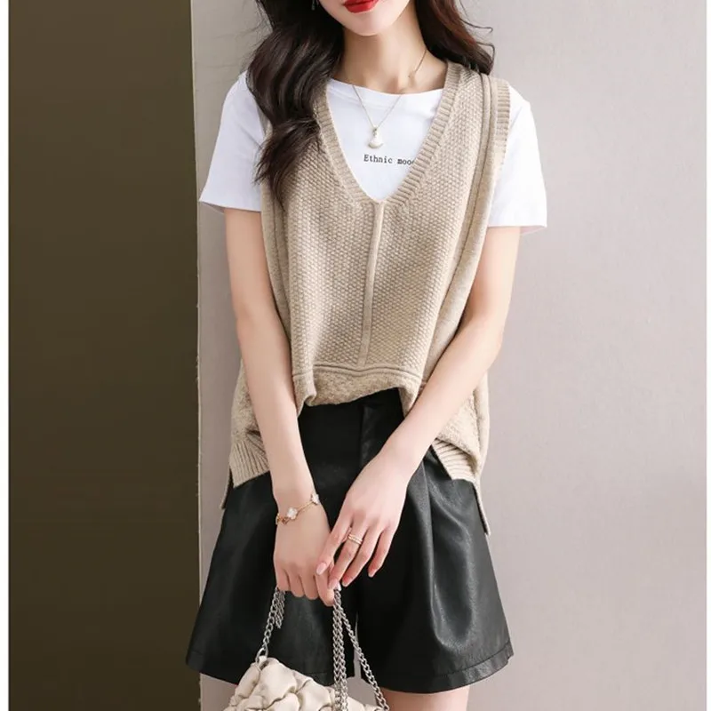 Gebreide Vesten Dames Koreaanse Stijl All-Match Herfst Winter Nieuwe Casual Bovenkleding V-Hals Mouwloze Tops Trendy Mode Comfortabel
