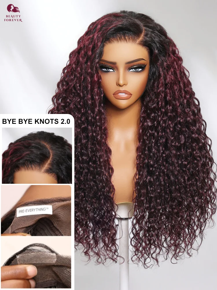 Beauty Forever Dark Plum Water Wave 13x4 Hd Lace Front Wigs Dark Root Colored Brazilian Water Wave Lace Frontal Wig For Women