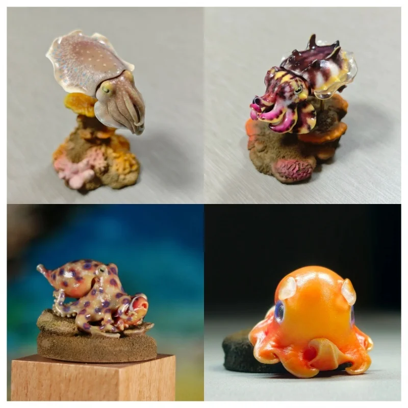 

Pocket Ocean Animal Flame Squid White Spotted Baby Elephant Octopus Limited Edition Resin Model Toy Ornament