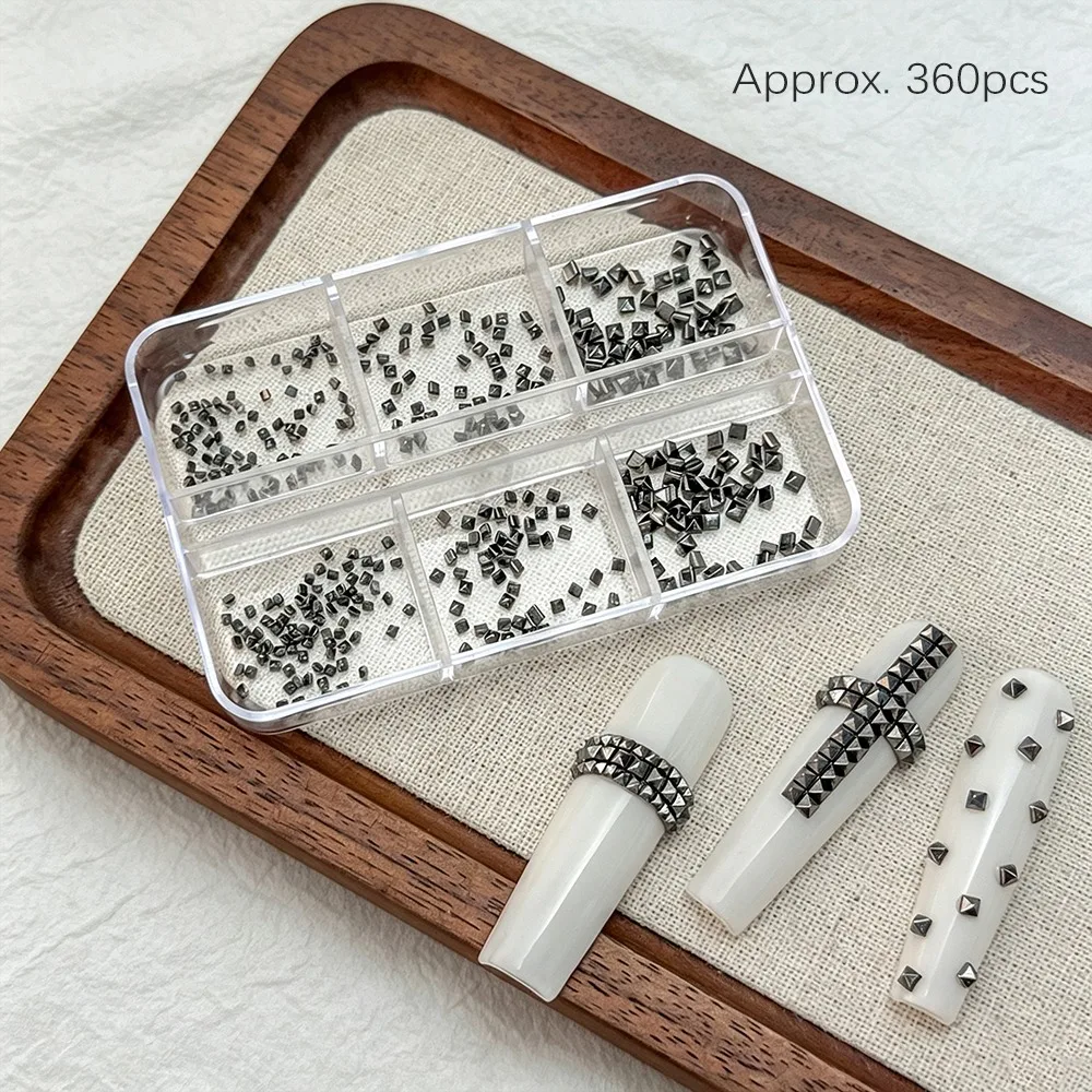 New 6 Grids/Box Nail Art Rivets Kit Metal Spike Studs Silver Nail Charms Decorations Square 3D DIY Nail Embellishments Gothic