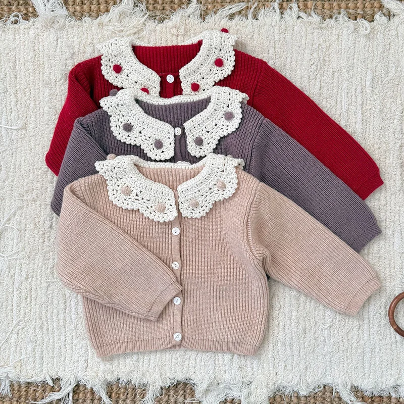 2026 New Spring Baby Girls Knitting Cardigan Coat Kids Long Sleeved Splice Casual Loose Sweater Coat 0-4Yrs Children Clothing