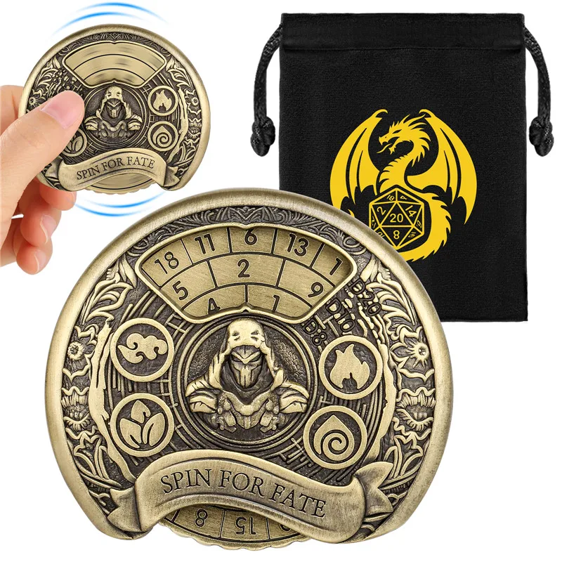 Portable Rogue Pattern Metal Dice Roller Fingertip Gyro Spinner 7-in-1 Dice Turnable Compass for Role Play Gaming Wedding Set