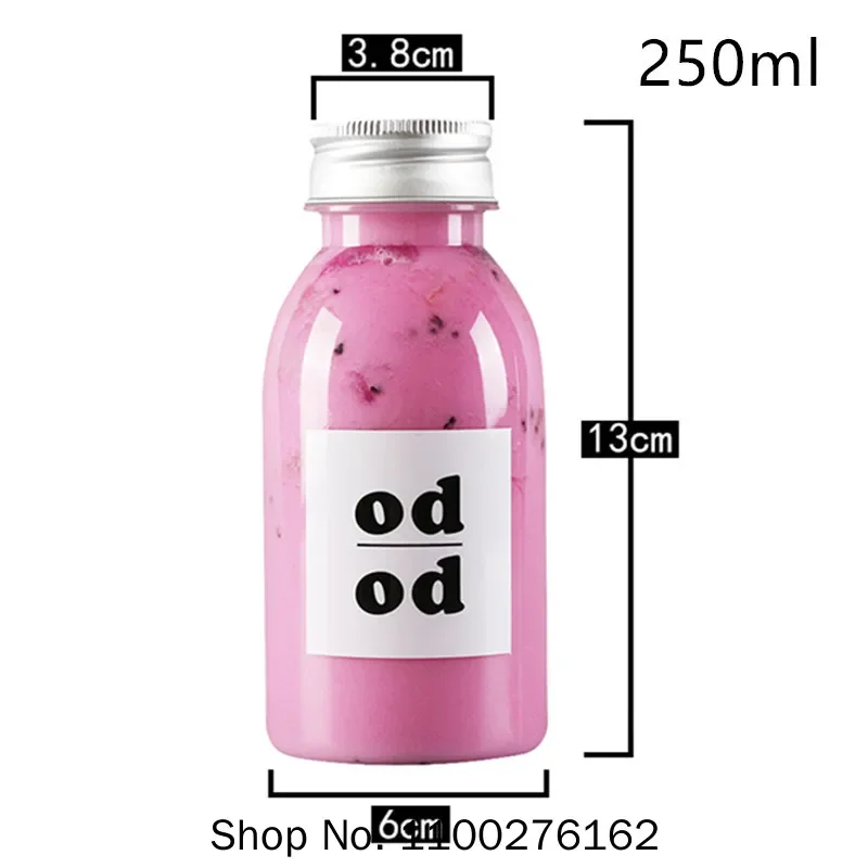 20pcs Net Red 250ml Aluminum Cover Transparent PET Plastic Ice Drinking Packaging Cups Party Favors Milk Tea Coffee Juice Bottle