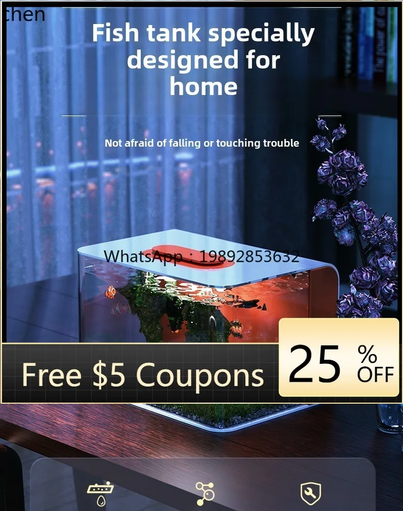 

YGG desktop small fish tank living room small integrated water-free ecological tank lazy home landscaping aquarium