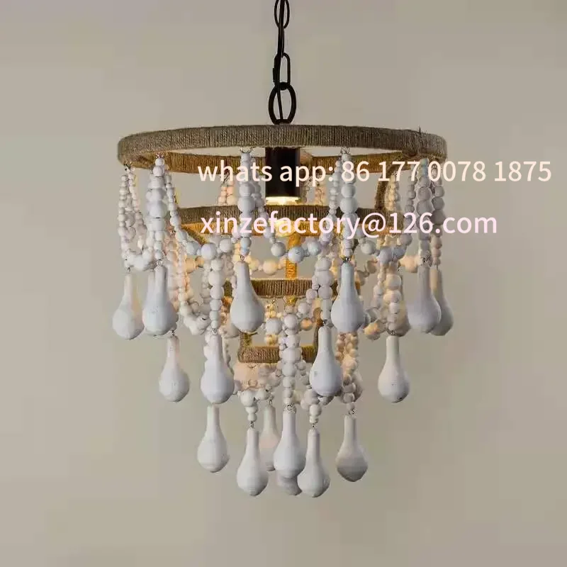 Customizable Wood Beads Chandeliers Bohemian Pendant Lights Living Room Restaurant Hotel Homestay Hanging Lamps